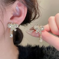 1 Pair Simple Style Bow Knot Plating Inlay Alloy Artificial Rhinestones Drop Earrings main image 3