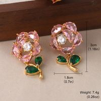 1 Pair Sweet Rose Plating Inlay Copper Zircon 18k Gold Plated Ear Studs main image 2