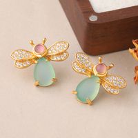 1 Pair Ig Style Insect Bee Plating Inlay Copper Glass Zircon Ear Studs main image 3