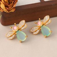 1 Pair Ig Style Insect Bee Plating Inlay Copper Glass Zircon Ear Studs main image 5