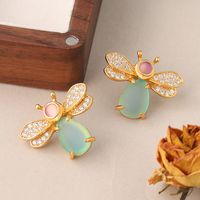 1 Pair Ig Style Insect Bee Plating Inlay Copper Glass Zircon Ear Studs main image 1