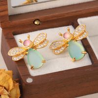 1 Pair Ig Style Insect Bee Plating Inlay Copper Glass Zircon Ear Studs main image 6