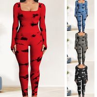 Simple Style Classic Style Tie Dye Nylon Spandex Polyester Square Neck Tracksuit Jumpsuits main image 1