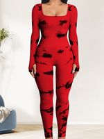 Simple Style Classic Style Tie Dye Nylon Spandex Polyester Square Neck Tracksuit Jumpsuits sku image 10