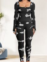 Simple Style Classic Style Tie Dye Nylon Spandex Polyester Square Neck Tracksuit Jumpsuits sku image 16