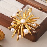 Vintage Style Fashion Simple Style Fireworks Copper Plating Inlay Pearl Women's Brooches 1 Piece main image 5