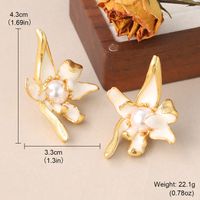 1 Pair Vintage Style Flower Enamel Plating Inlay Copper Pearl 18k Middle Ancient Gold Ear Studs main image 2