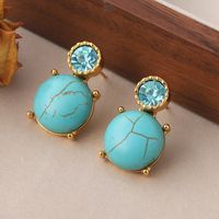 1 Pair Vintage Style Tortoise Plating Inlay Copper Turquoise Rhinestones 18k Middle Ancient Gold Drop Earrings main image 6