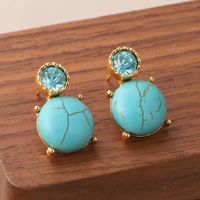 1 Pair Vintage Style Tortoise Plating Inlay Copper Turquoise Rhinestones 18k Middle Ancient Gold Drop Earrings main image 5