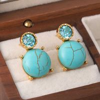1 Pair Vintage Style Tortoise Plating Inlay Copper Turquoise Rhinestones 18k Middle Ancient Gold Drop Earrings main image 3