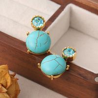 1 Pair Vintage Style Tortoise Plating Inlay Copper Turquoise Rhinestones 18k Middle Ancient Gold Drop Earrings main image 1