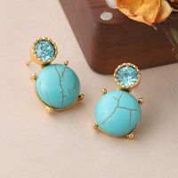1 Pair Vintage Style Tortoise Plating Inlay Copper Turquoise Rhinestones 18k Middle Ancient Gold Drop Earrings main image 4