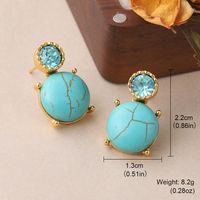 1 Pair Vintage Style Tortoise Plating Inlay Copper Turquoise Rhinestones 18k Middle Ancient Gold Drop Earrings main image 2