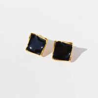 1 Pair Simple Style Square Enamel Plating Copper 24k Gold Plated Ear Studs main image 5