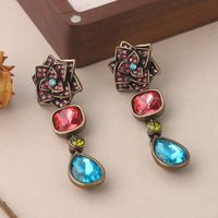 1 Pair Vintage Style Camellia Plating Inlay Ancient Bronze Rhinestones Glass Ancient Bronze Earrings main image 4