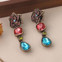 1 Pair Vintage Style Camellia Plating Inlay Ancient Bronze Rhinestones Glass Ancient Bronze Earrings main image 5