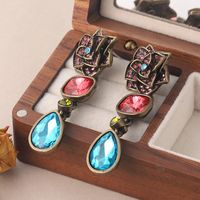 1 Pair Vintage Style Camellia Plating Inlay Ancient Bronze Rhinestones Glass Ancient Bronze Earrings main image 6