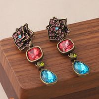 1 Pair Vintage Style Camellia Plating Inlay Ancient Bronze Rhinestones Glass Ancient Bronze Earrings main image 3