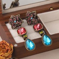 1 Pair Vintage Style Camellia Plating Inlay Ancient Bronze Rhinestones Glass Ancient Bronze Earrings main image 1