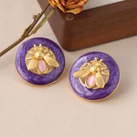 1 Pair Vintage Style Bee Plating Inlay Copper Opal Pearl 18k Gold Plated Ear Studs main image 3