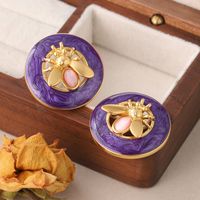 1 Pair Vintage Style Bee Plating Inlay Copper Opal Pearl 18k Gold Plated Ear Studs main image 4