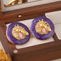 1 Pair Vintage Style Bee Plating Inlay Copper Opal Pearl 18k Gold Plated Ear Studs main image 6