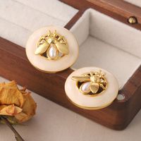 1 Pair Vintage Style Bee Plating Inlay Copper Opal Pearl 18k Gold Plated Ear Studs main image 7