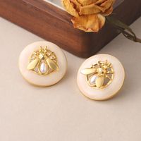 1 Pair Vintage Style Bee Plating Inlay Copper Opal Pearl 18k Gold Plated Ear Studs main image 8
