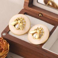 1 Pair Vintage Style Bee Plating Inlay Copper Opal Pearl 18k Gold Plated Ear Studs main image 10