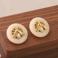 1 Pair Vintage Style Bee Plating Inlay Copper Opal Pearl 18k Gold Plated Ear Studs main image 9