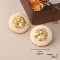 1 Pair Vintage Style Bee Plating Inlay Copper Opal Pearl 18k Gold Plated Ear Studs main image 2