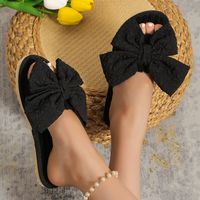 Women's Vintage Style Solid Color Bowknot Open Toe Slides Slippers main image 4