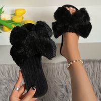 Women's Basic Vintage Style Solid Color Round Toe Plush Slippers main image 1