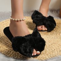 Women's Basic Vintage Style Solid Color Round Toe Plush Slippers sku image 2