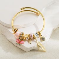 Elegant Cute Feather Butterfly Stainless Steel Alloy Beaded Plating Inlay Rhinestones Women's Bangle main image 3