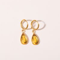 1 Pair Simple Style Water Droplets Plating Inlay Stainless Steel Birthstone 18k Gold Plated Drop Earrings sku image 7
