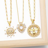 Vintage Style Simple Style Devil's Eye Heart Shape Bird Copper Plating Inlay Zircon 18k Gold Plated Pendant Necklace main image 9