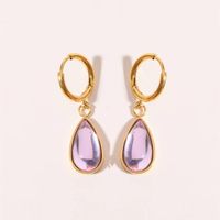 1 Pair Simple Style Water Droplets Plating Inlay Stainless Steel Birthstone 18k Gold Plated Drop Earrings main image 2