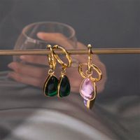 1 Pair Simple Style Water Droplets Plating Inlay Stainless Steel Birthstone 18k Gold Plated Drop Earrings main image 5