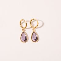 1 Pair Simple Style Water Droplets Plating Inlay Stainless Steel Birthstone 18k Gold Plated Drop Earrings sku image 1