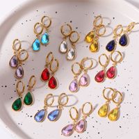 1 Pair Simple Style Water Droplets Plating Inlay Stainless Steel Birthstone 18k Gold Plated Drop Earrings main image 1