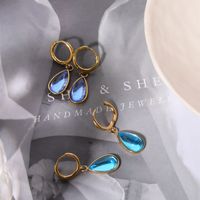 1 Pair Simple Style Water Droplets Plating Inlay Stainless Steel Birthstone 18k Gold Plated Drop Earrings main image 7