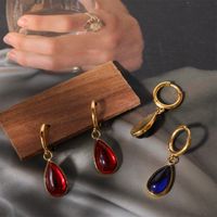1 Pair Simple Style Water Droplets Plating Inlay Stainless Steel Birthstone 18k Gold Plated Drop Earrings main image 8