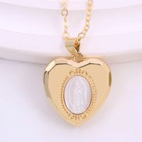 Ig Style Virgin Mary Heart Shape Shell Copper Plating Inlay Carving Shell 18k Gold Plated Pendant Necklace sku image 1