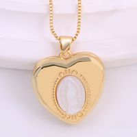 Ig Style Virgin Mary Heart Shape Shell Copper Plating Inlay Carving Shell 18k Gold Plated Pendant Necklace sku image 2