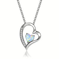 Copper White Gold Plated Elegant Heart Shape Plating Inlay Opal Pendant Necklace main image 5