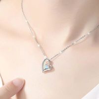 Ig Style Casual Elegant Heart Shape Copper Hollow Out Artificial Gemstones Opal White Gold Plated Pendant Necklace main image 5