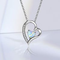 Copper White Gold Plated Elegant Heart Shape Plating Inlay Opal Pendant Necklace main image 4