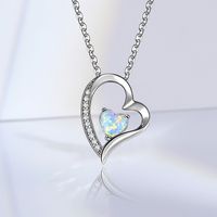 Ig-stil Lässig Elegant Herzform Kupfer Aushöhlen Künstliche Edelsteine Opal Weißgold Plattiert Halskette Mit Anhänger main image 2