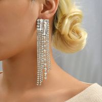 1 Pair Elegant Glam Shiny Geometric Tassel Plating Inlay Zinc Alloy Rhinestones Drop Earrings main image 5